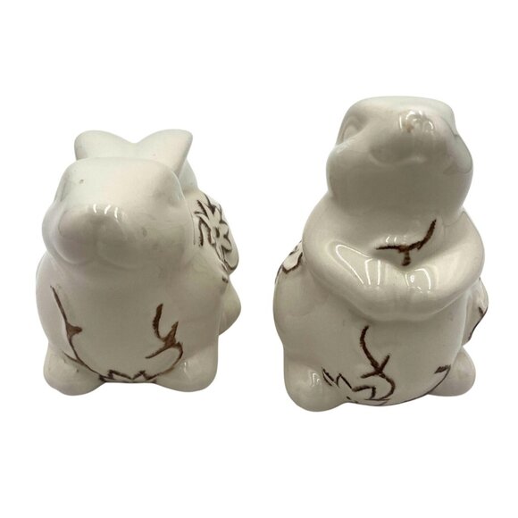 Ceramic Bunny Figurines Set Of 2 Floral Design For Home Decor - Picture 5 of 5
